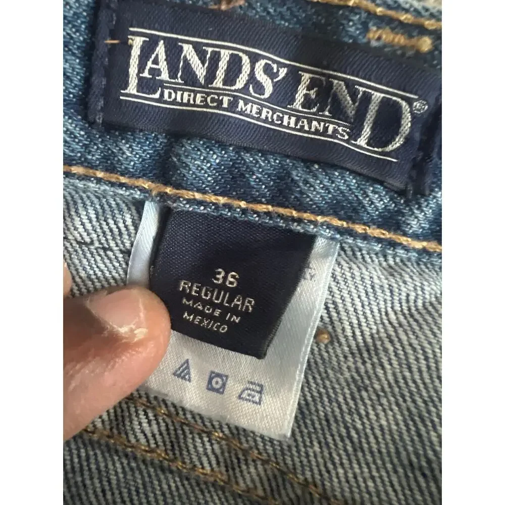 Vintage Lands End Square Rigger Jeans Mens 36 R Blue Denim Relaxed Wide Leg